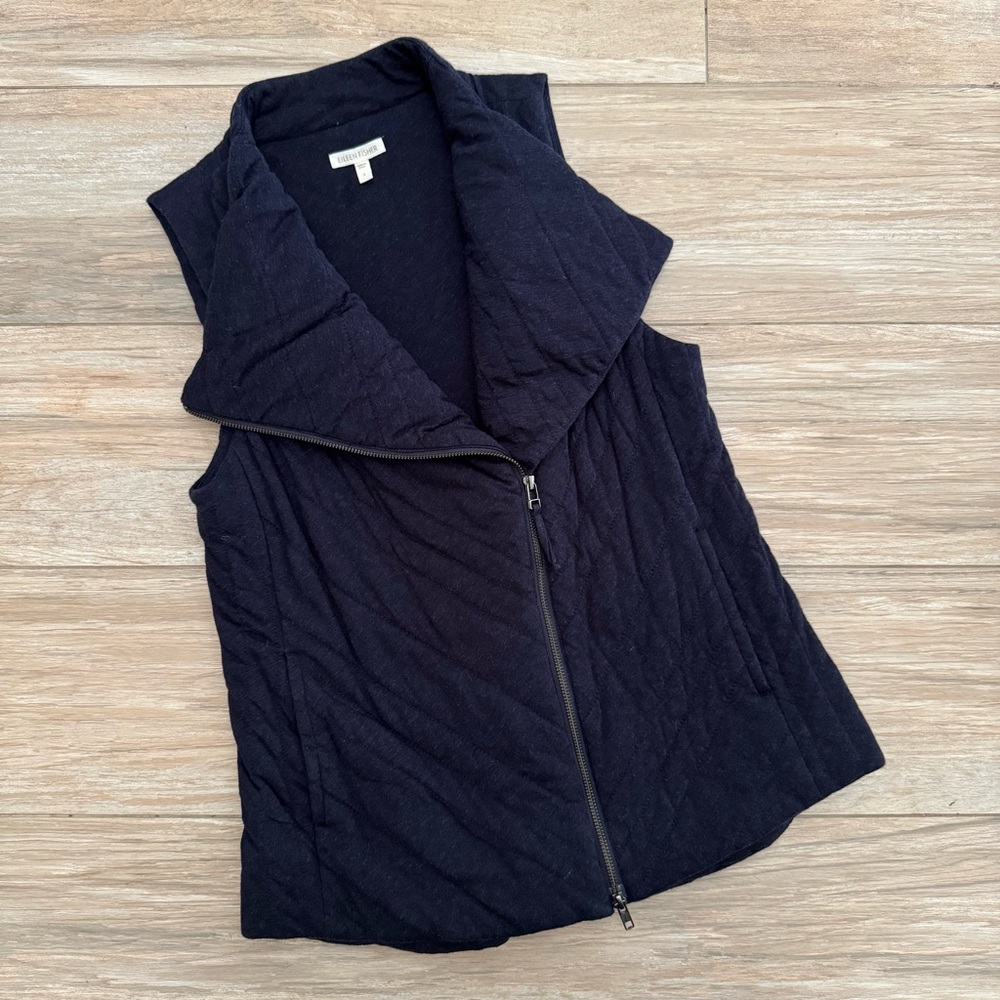 NWOT Eileen Fisher 100% Cotton Navy Quilted Vest Size Small